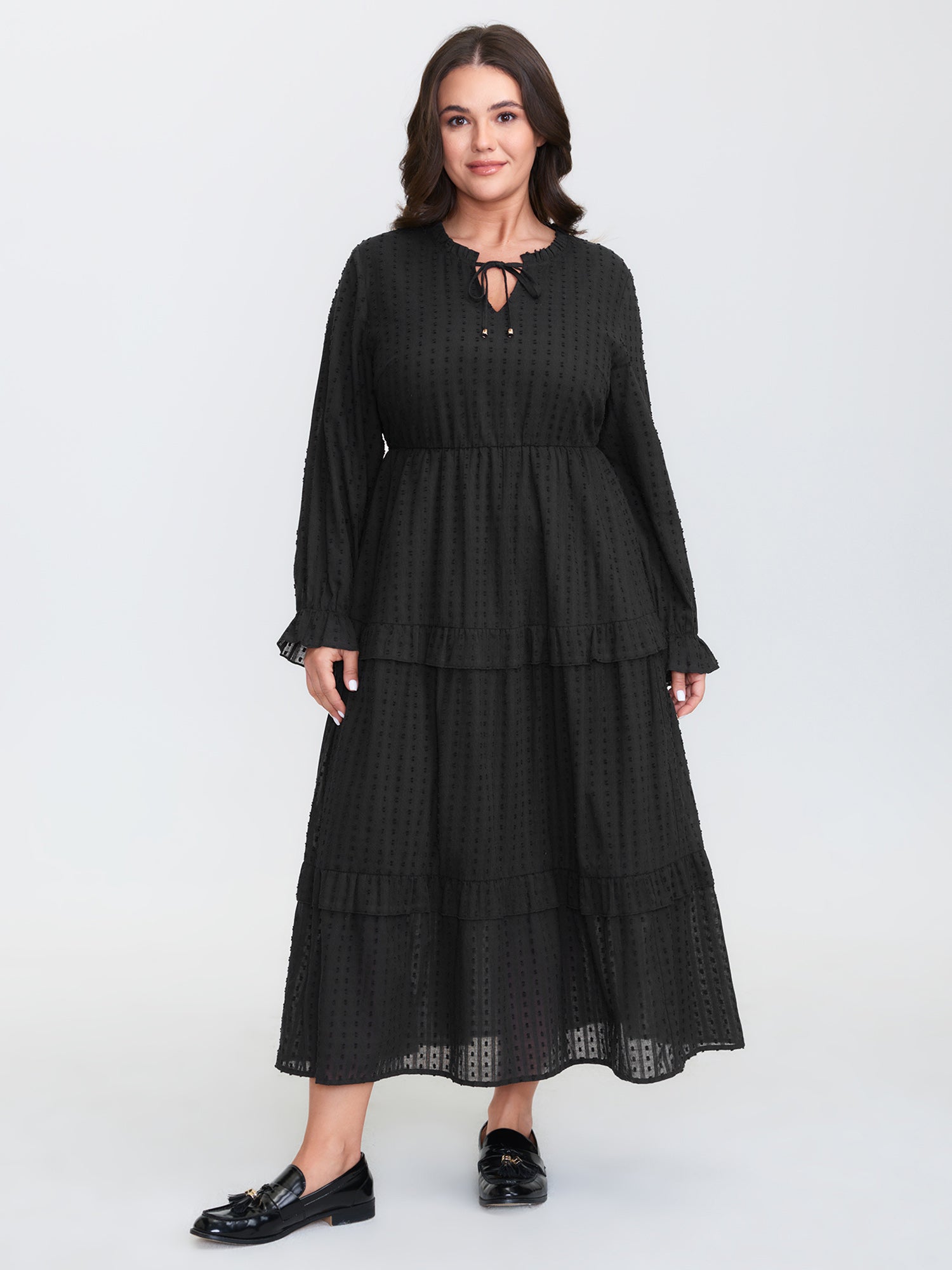 Ruffled Tiered Drawstring Neckline Maxi Dress