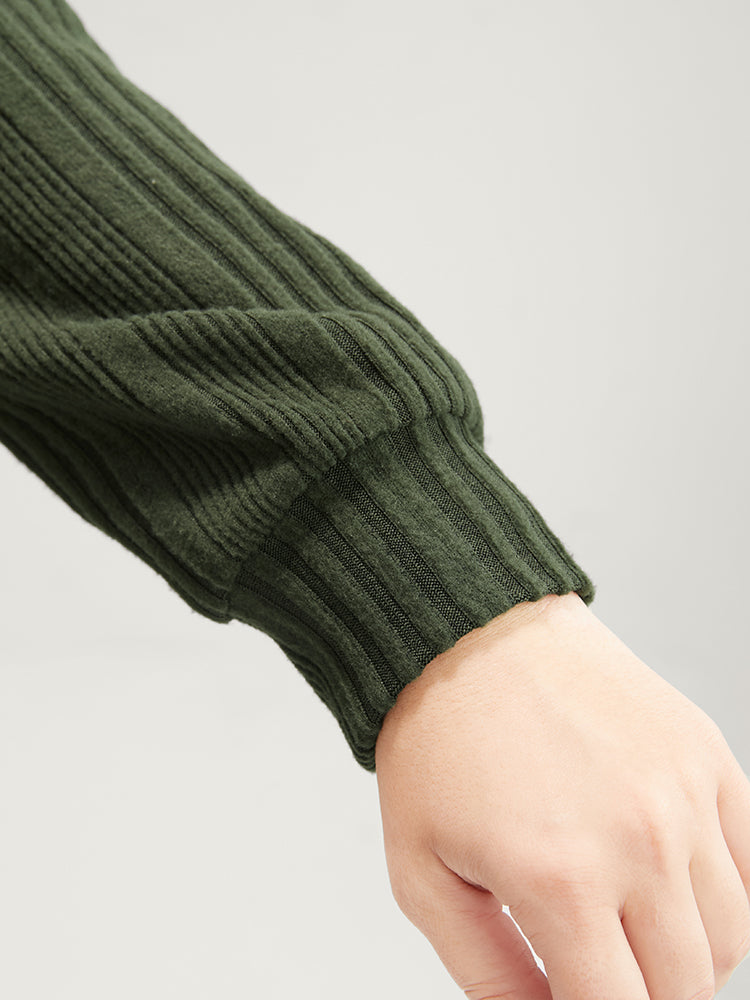 Solid Round Neck Pearls Beaded Rib Knit Sweatshirt