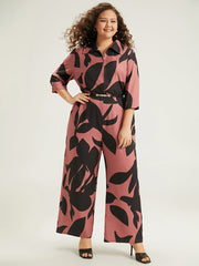 Silhouette Floral Print Zipper Belted Jumpsuit