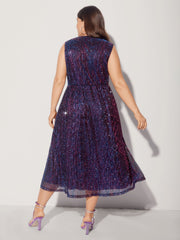 Sequin Surplice Neckline Sleeveless Midi Dress