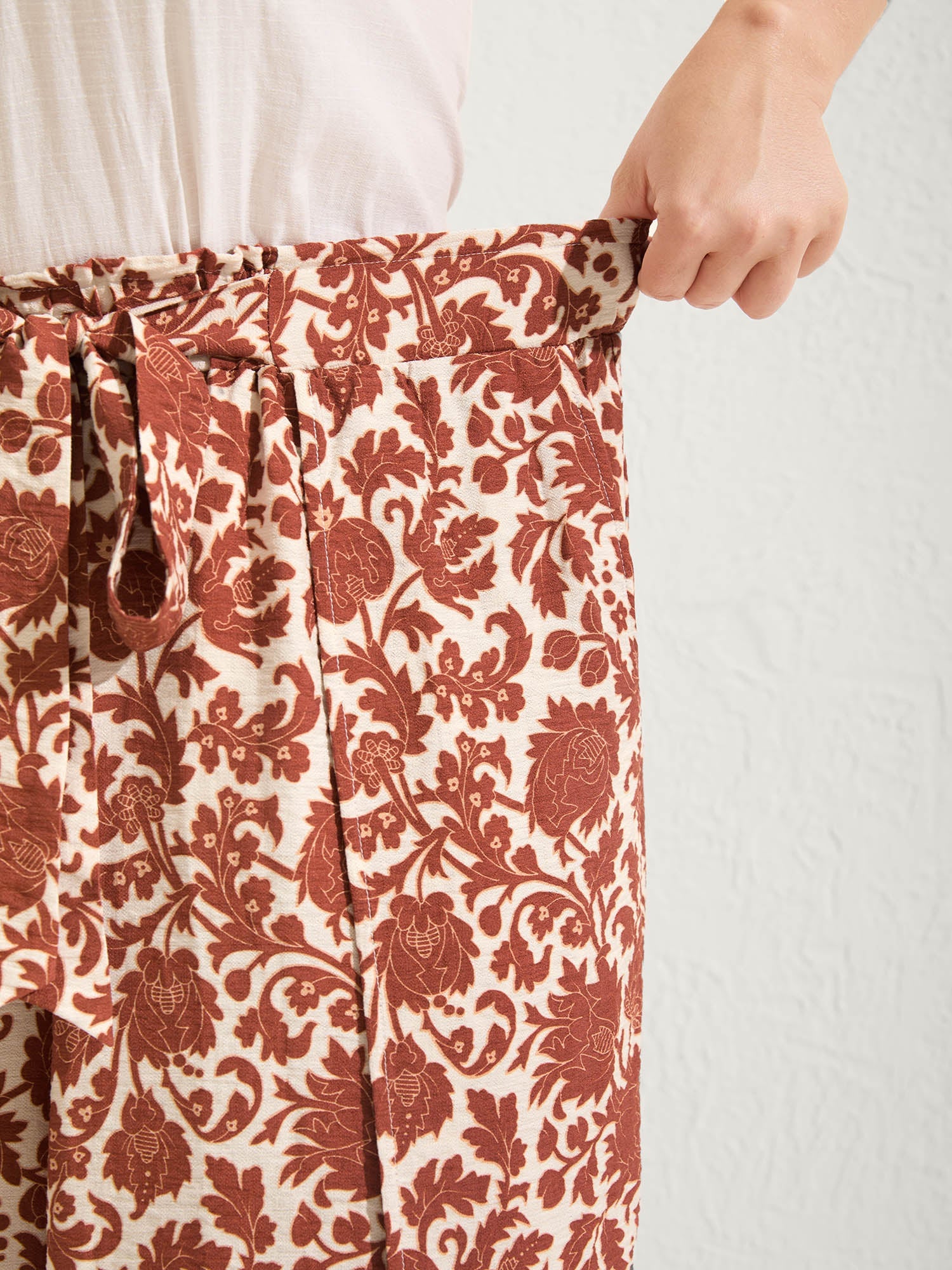 Boho Overlap Slit Belted Wide-Leg Pants