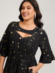 Shimmery Starry Neck Cut-Out Midi Dress