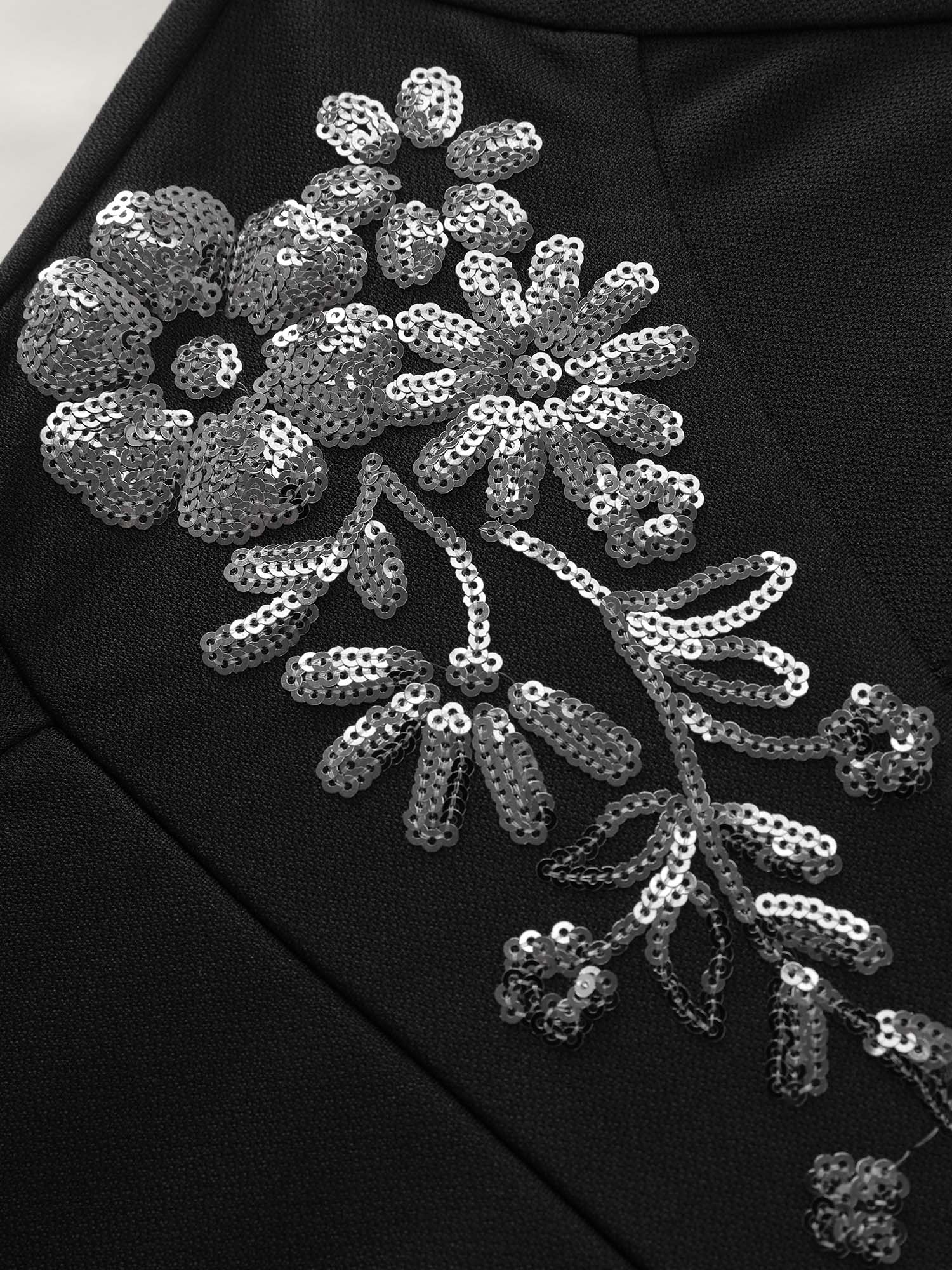 Sequin Embroidery Waist-Defining Pocket Knee Dress