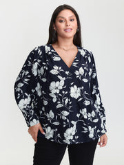 Silhouette Flower Pleated Shoulder Blouse