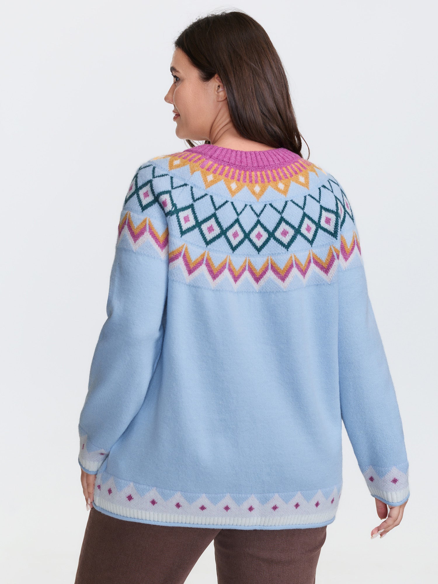 Fair-Isle Pattern Jacquard Round Neck Pullover