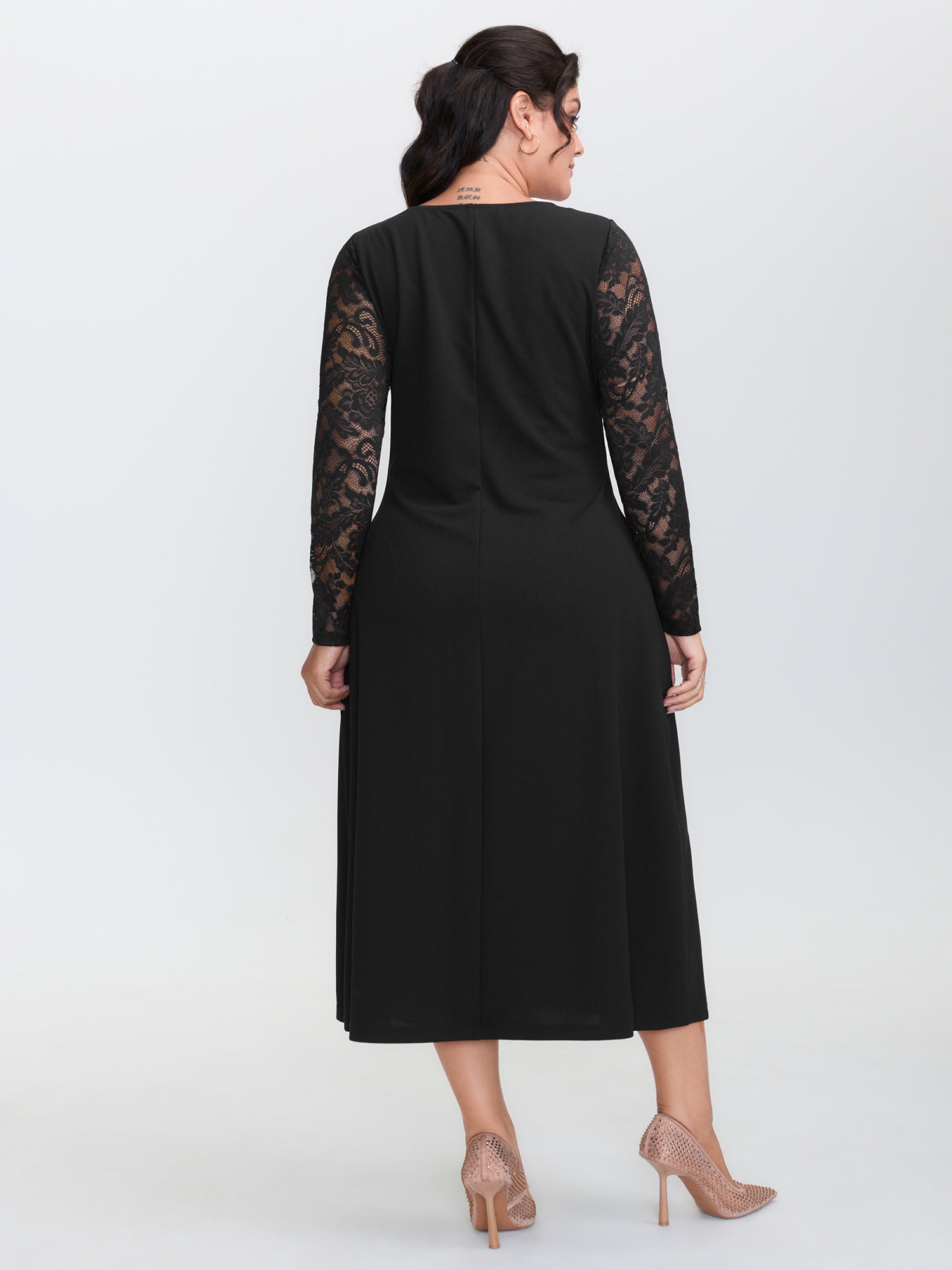Sheer Floral Lace Fitted Midi Dress
