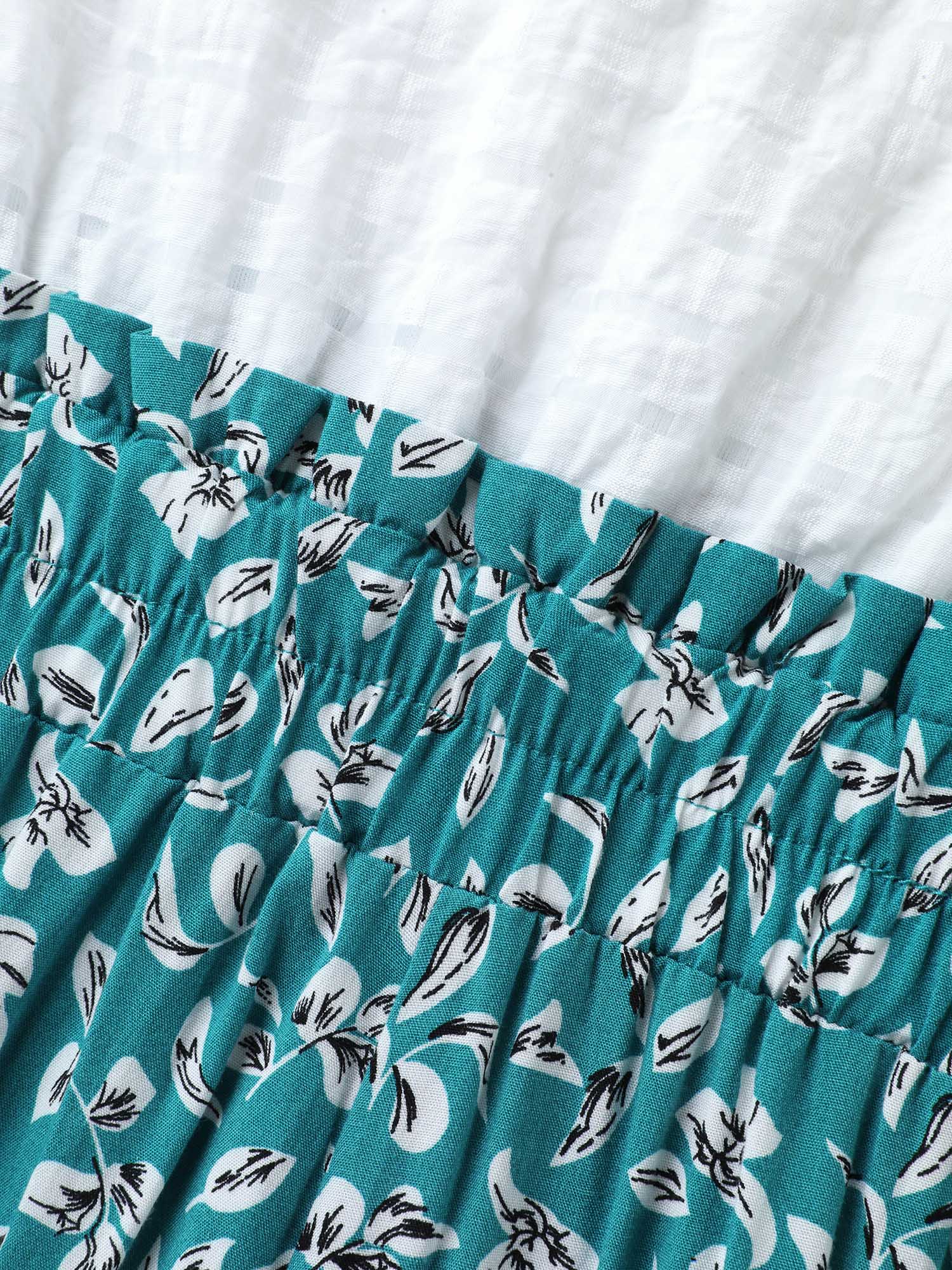 Floral Color Contrast Shirred Jumpsuit