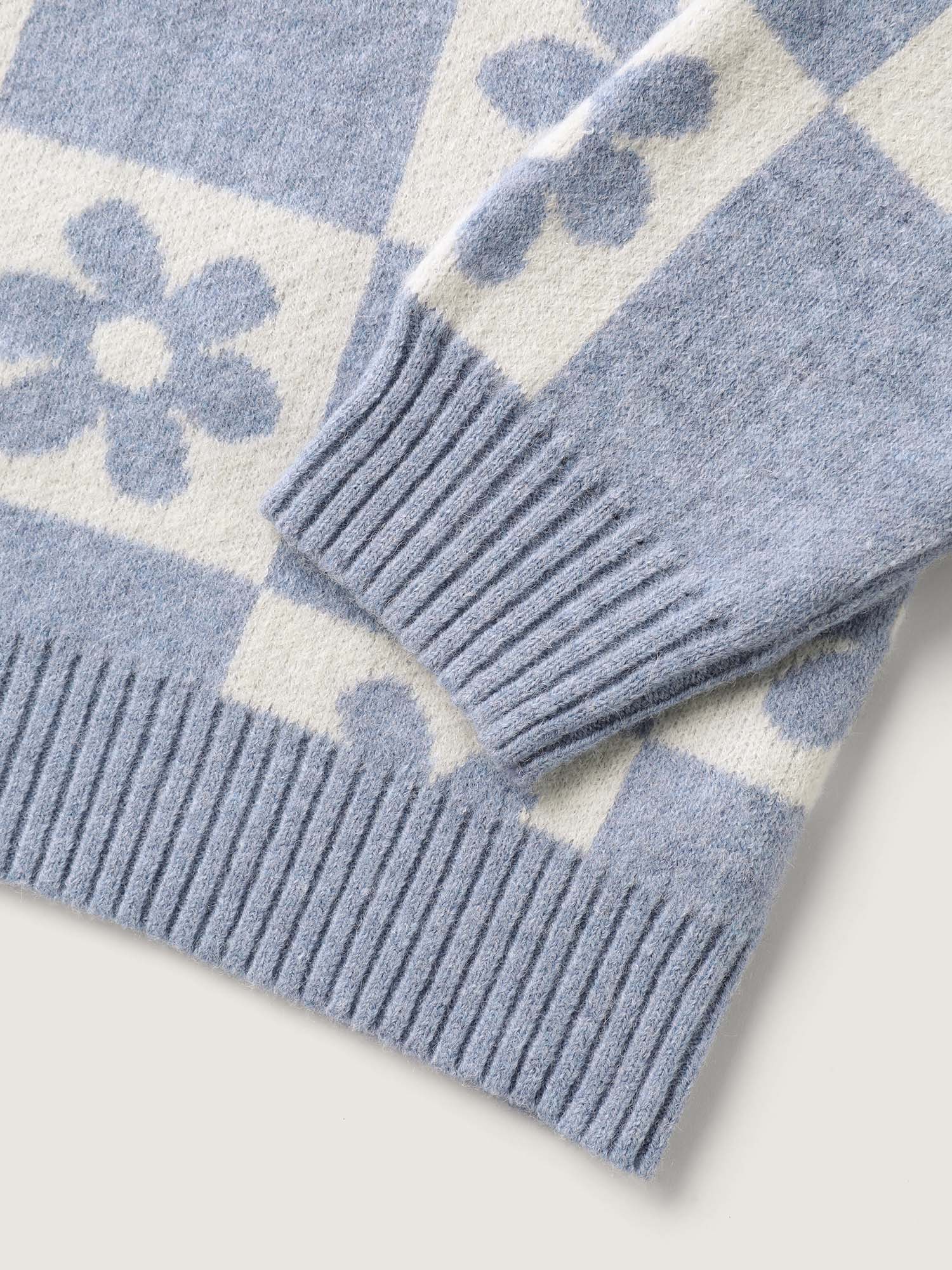 Floral Checkered Color Contrast Pullover