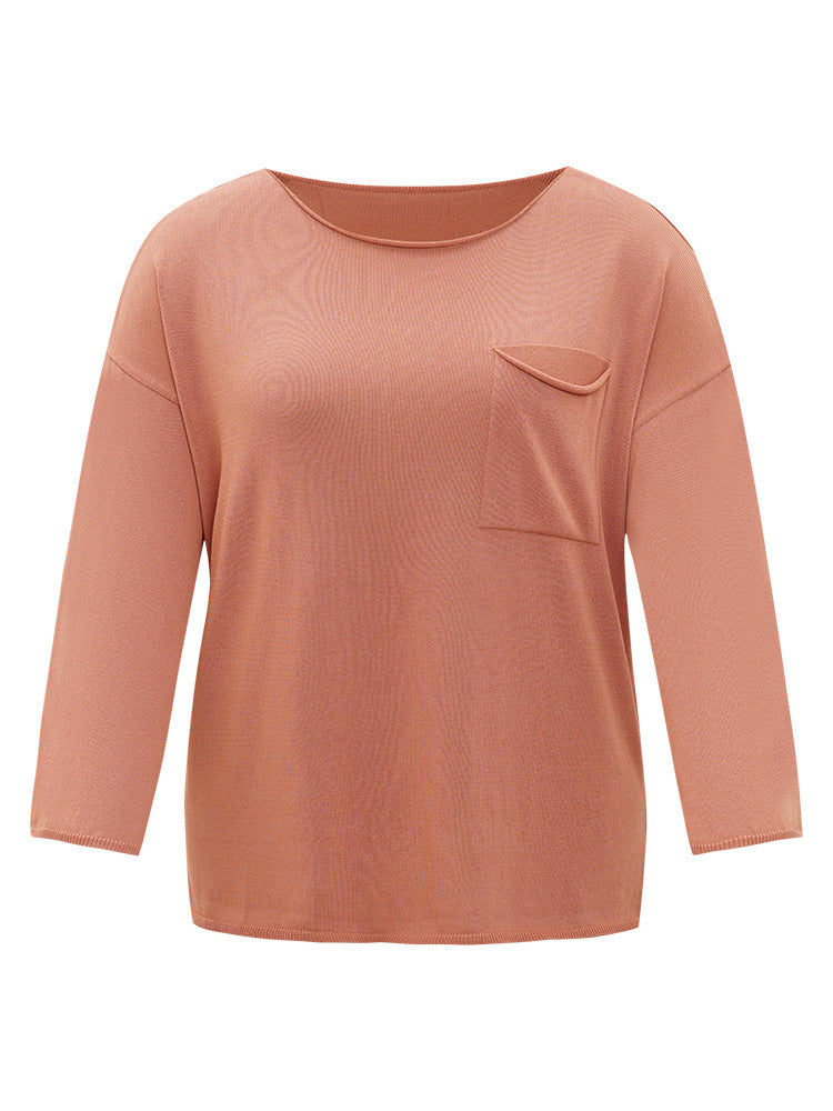 Solid Patched Pocket Split Side Pullover