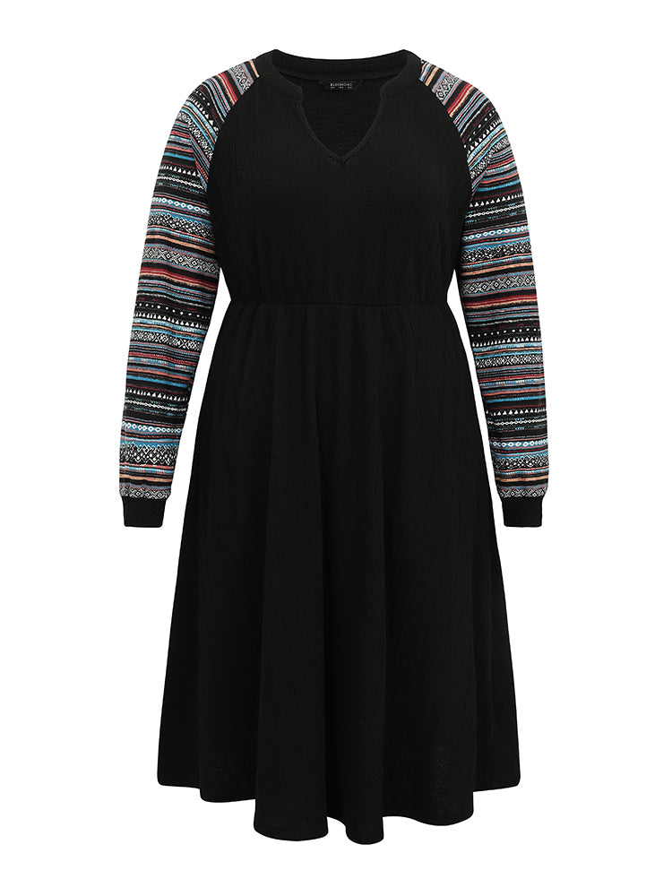 Bandana Patchwork Elastic Waist Notched Dress