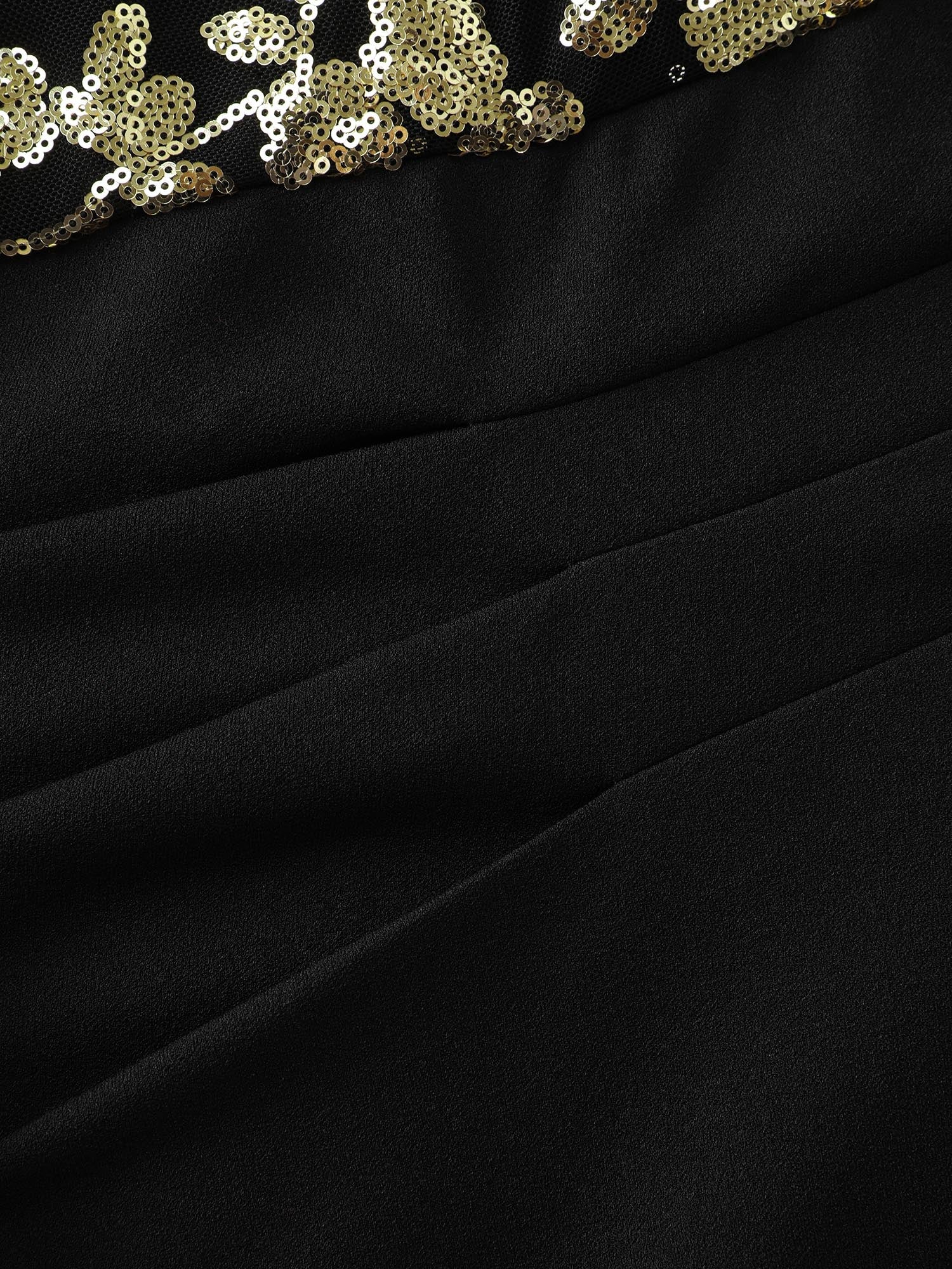 Sequin Floral Cut-Out Drapey Knee-Length Dress