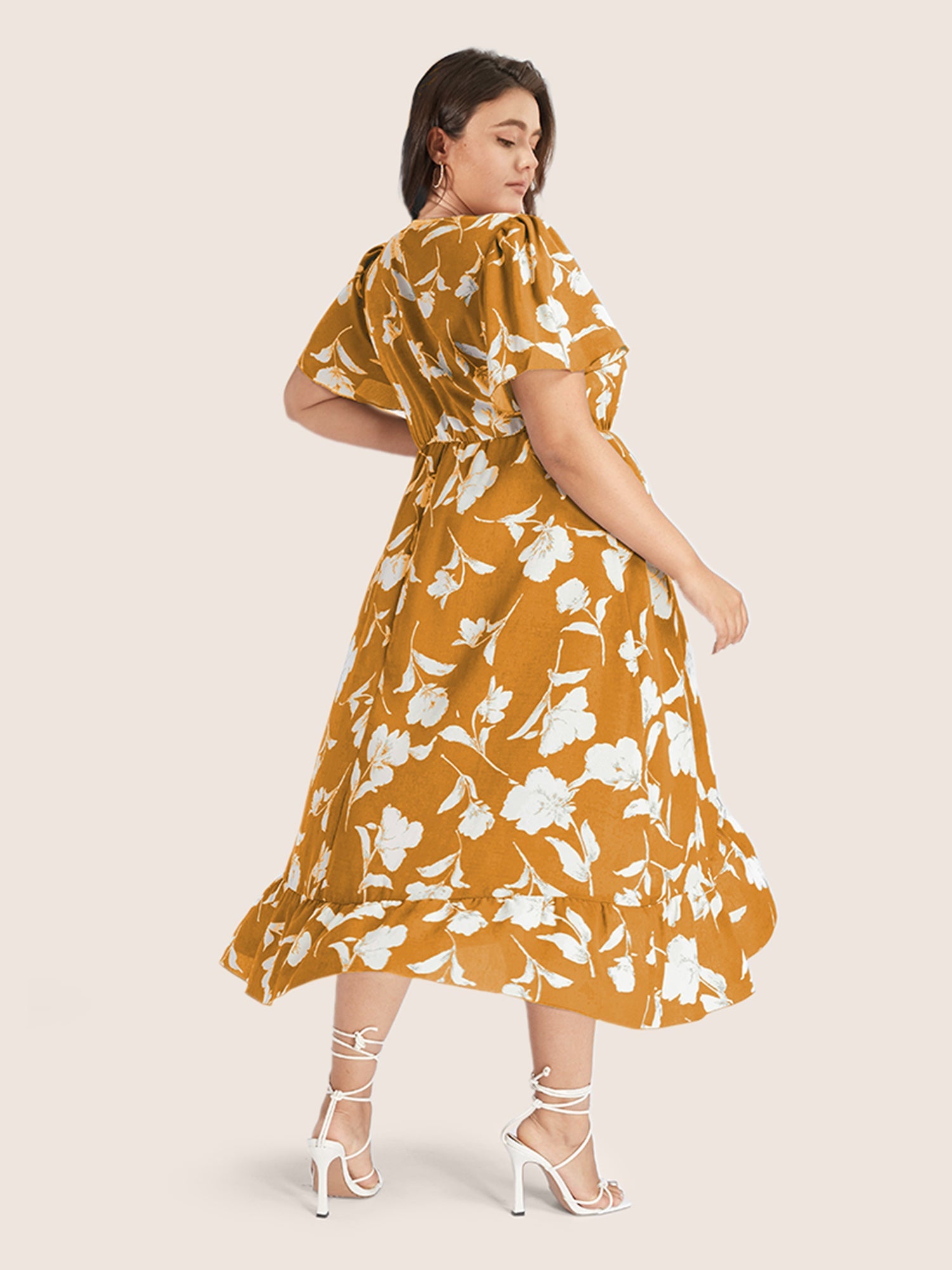 Floral Ruffle Knot Side Wrap Dress