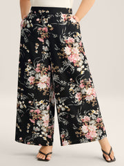 Floral Print Pockets Wide-Leg Pants