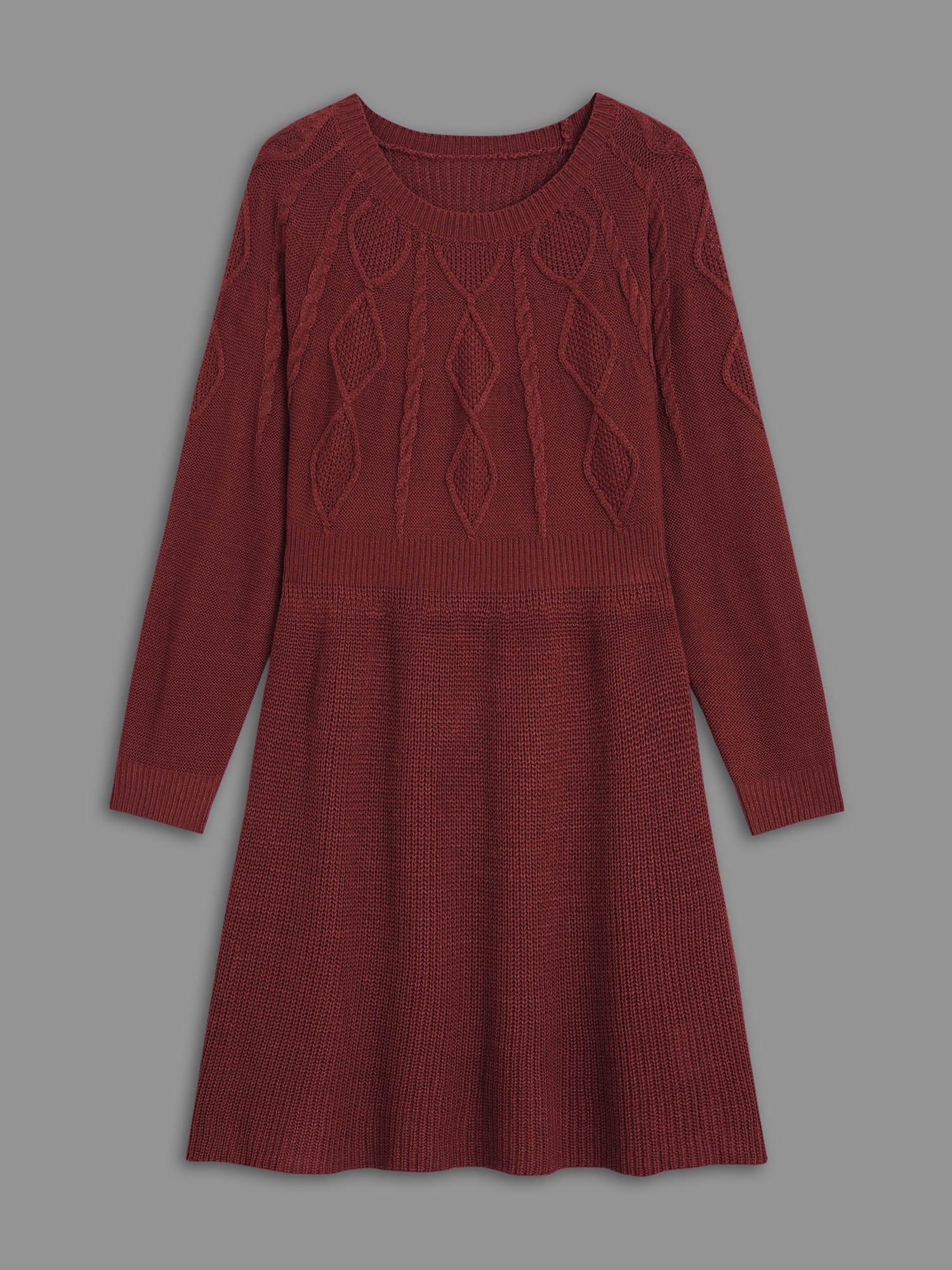 Cable Knit Raglan Sleeve Midi Sweater Dress