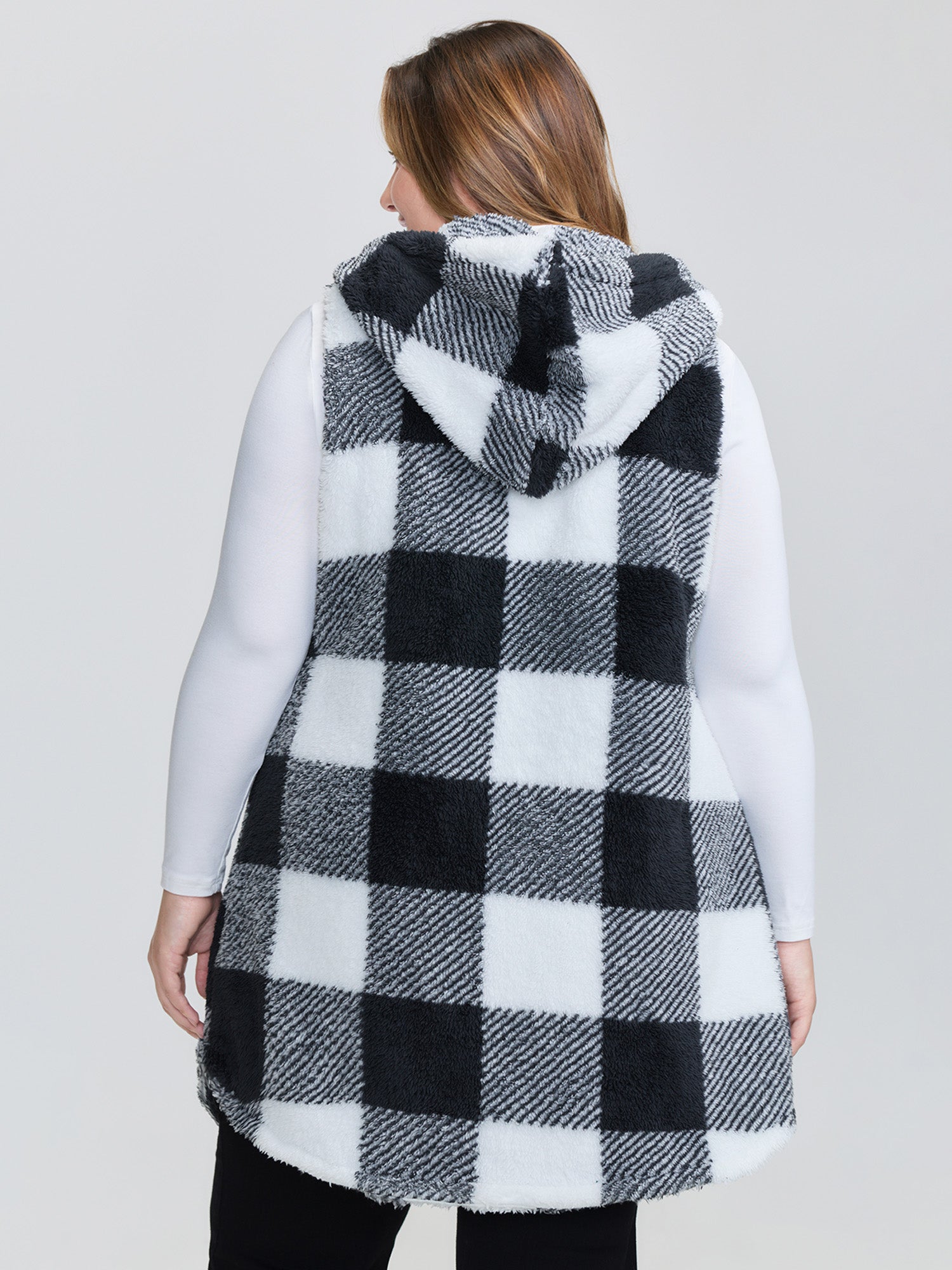 Checkered Reversible Hooded Vest Jacket