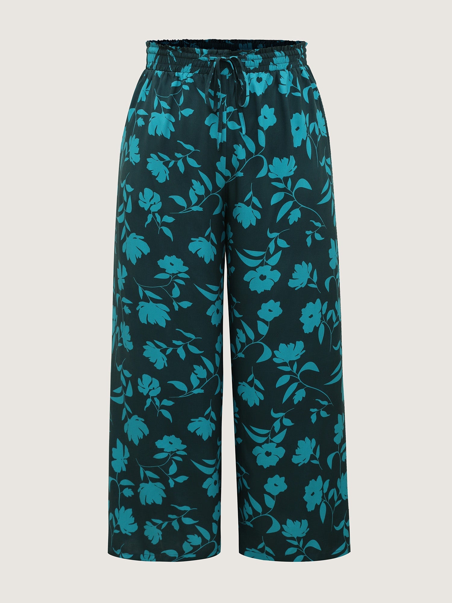 Silhouette Floral Print Drawstring Wide-Leg Pants
