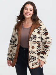 Suede Fleece Mix Geometric Print Jacket