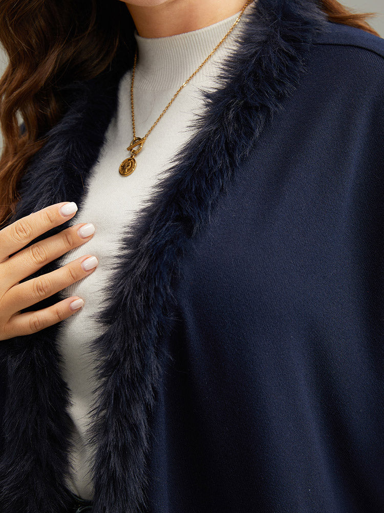 Plain Fringe Hem Fuzzy Trim Kimono