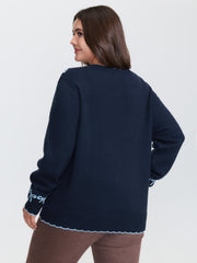 Bow Pattern Jacquard Button Knit Cardigan