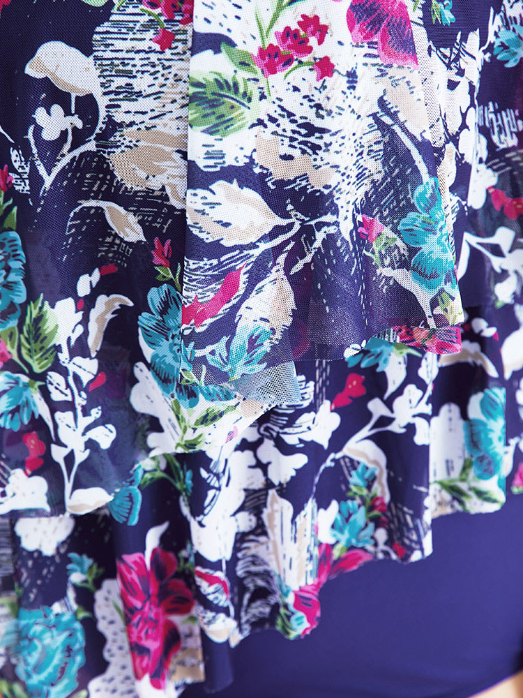 Floral Print Asymmetrical Tiered Hem Ruffles One Piece Swimsuit