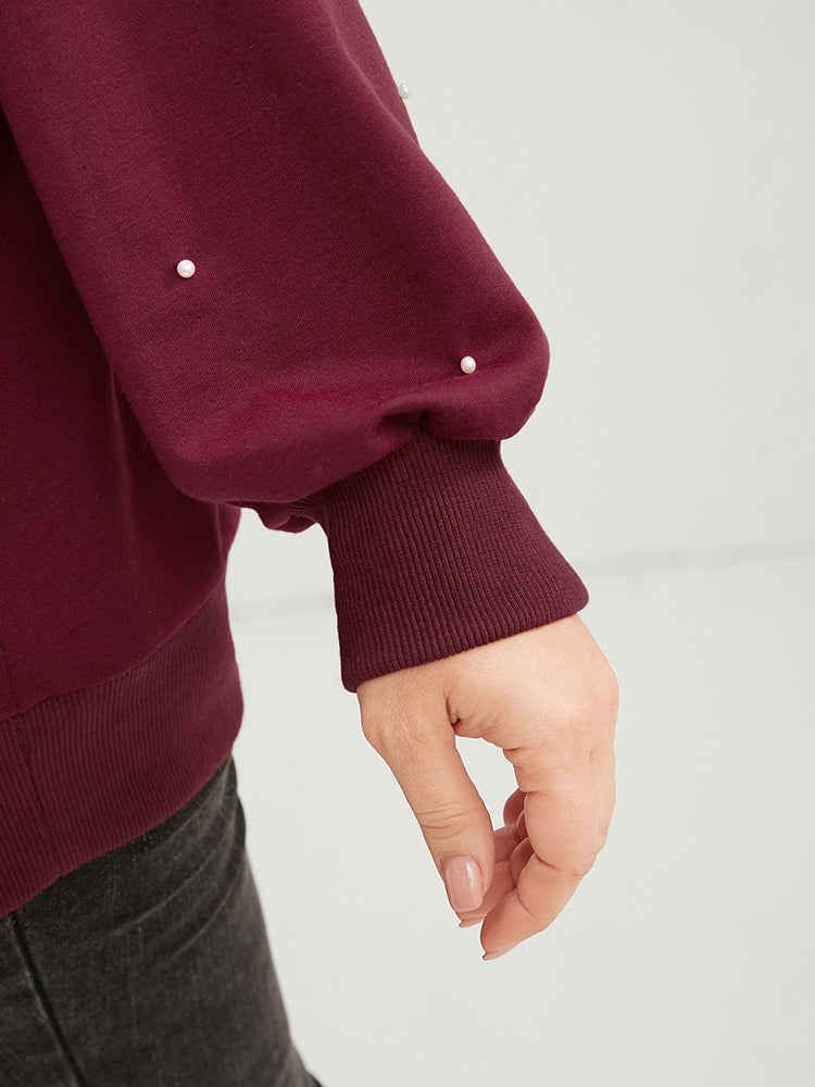 Solid Pearls Beaded Raglan Sleeve Drop Shoulder Sweatshirt