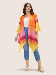 Ombre Ruffle Sleeve Asymmetrical Hem Kimono