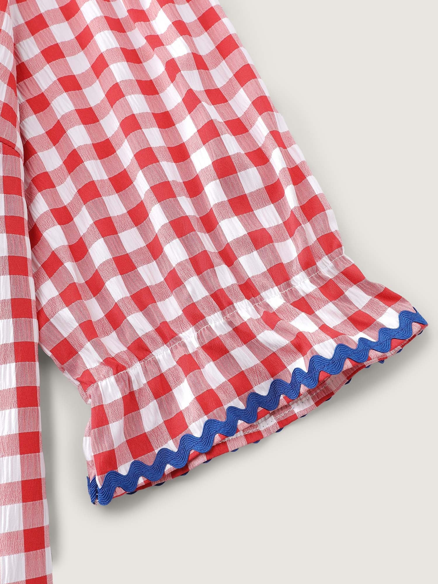 Gingham Color Contrast Edges Blouse