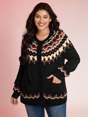 Fair Isle Halloween Print Pockets Knit Cardigan