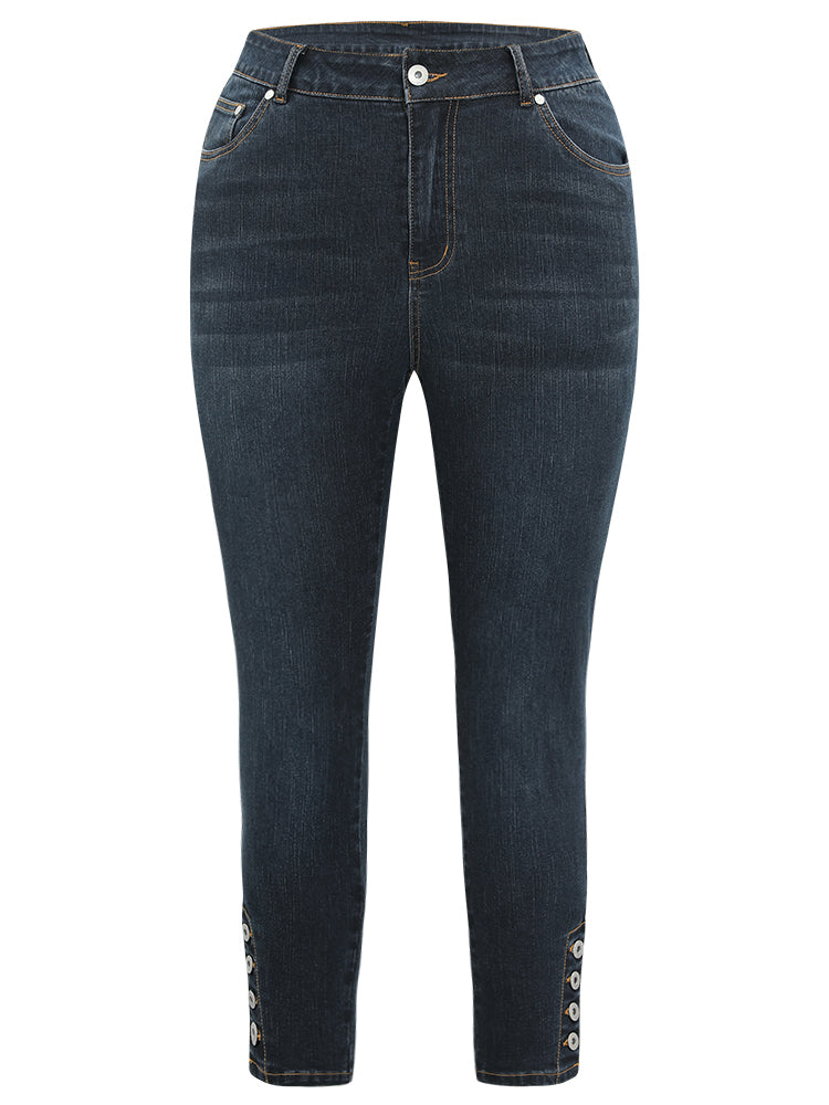 Plain Button Detail Pocket High Rise Jeans