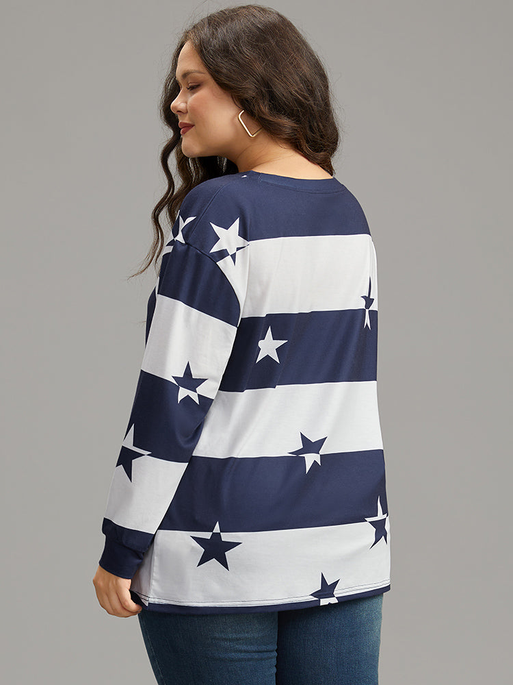 Striped & Star Contrast Crew Neck T-shirt