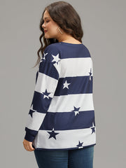 Striped & Star Contrast Crew Neck T-shirt