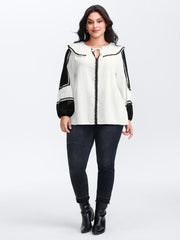 Ruffled Collar Contrast Webbing Top