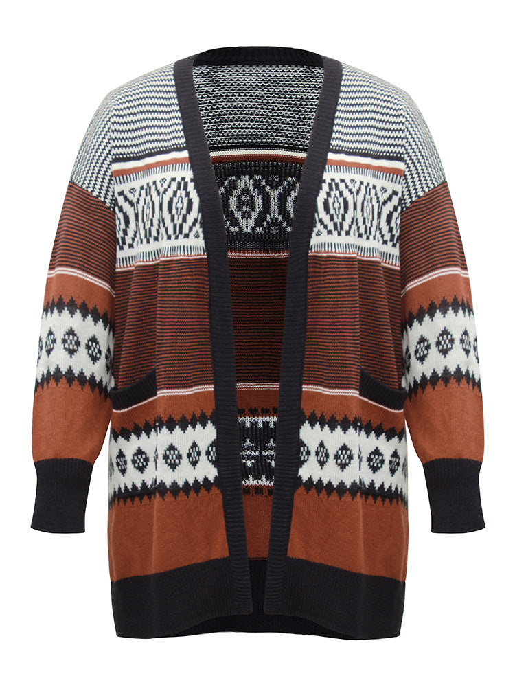 Bandana Print Open Front Patched Pocket Cardigan