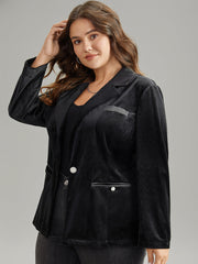 Velvet Buckle Detail Pocket Suit Collar Blazer