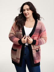 Heather Pockets Contrast Open-Front Cardigan
