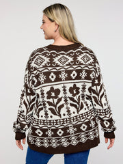 Floral Pattern Pockets Button Knit Cardigan