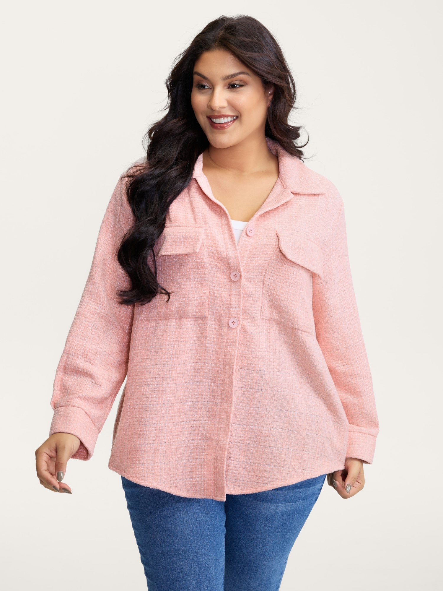 Chest Flaps Textured Button-Down Jacket