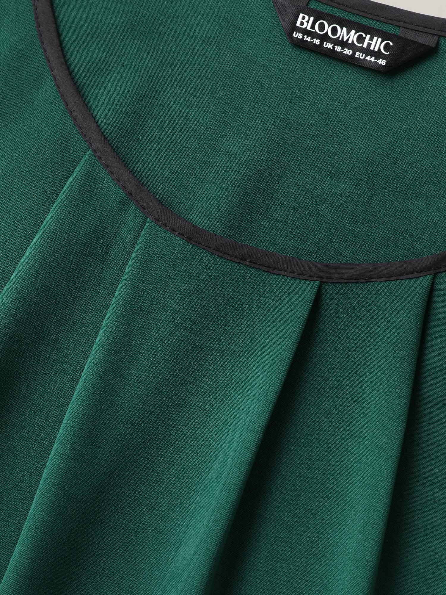 Petal Sleeve Pleated Pockets Midi Dress