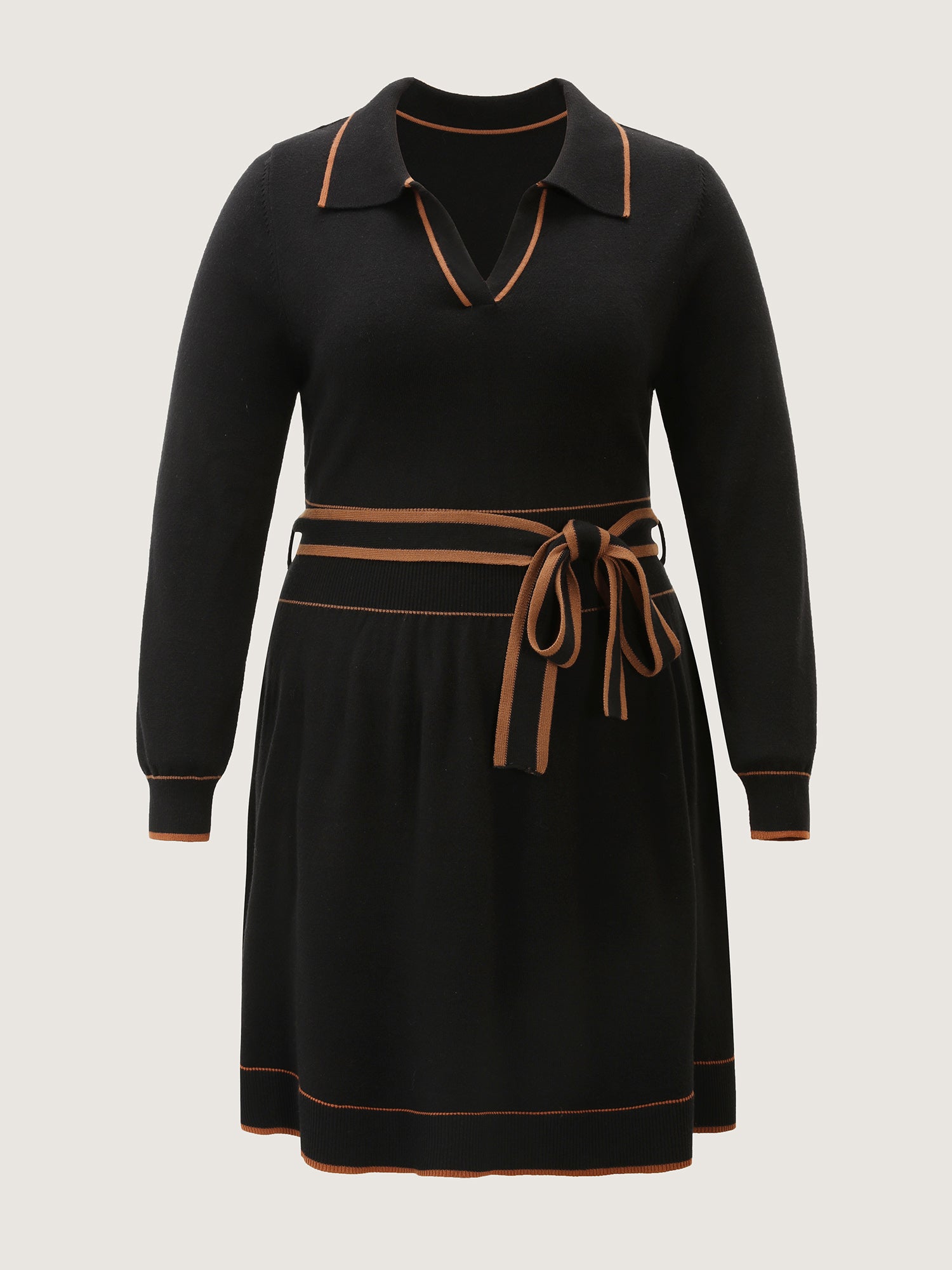 Supersoft Color Contrast Belt Sweater Dress