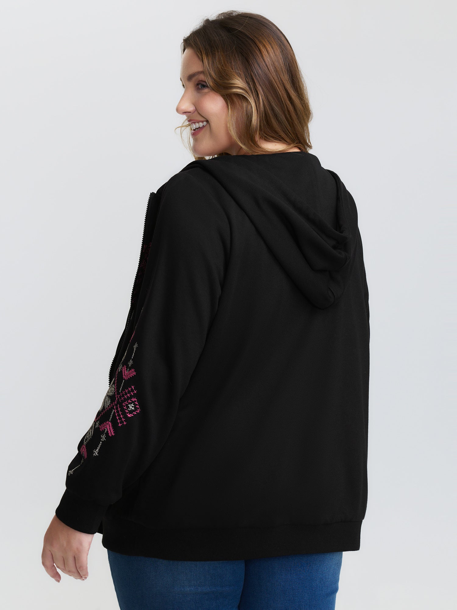 Nostalgic Rose Embroidery Drawstring Hoodie