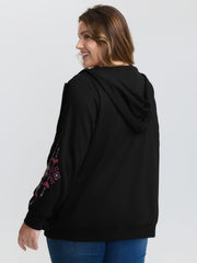 Nostalgic Rose Embroidery Drawstring Hoodie