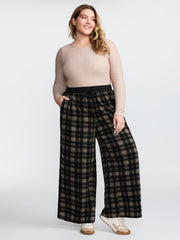 Supersoft Plaid Color Contrast Wide-Leg Pants