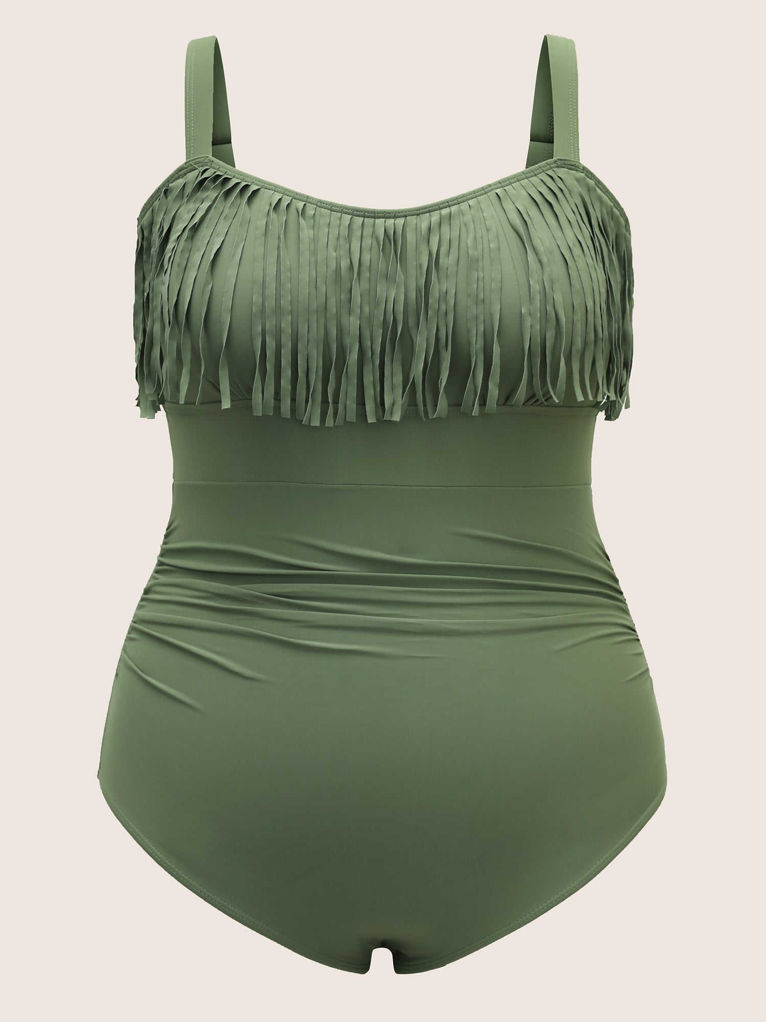 Solid Patchwork Tassel Trim One Piece Swimsuit