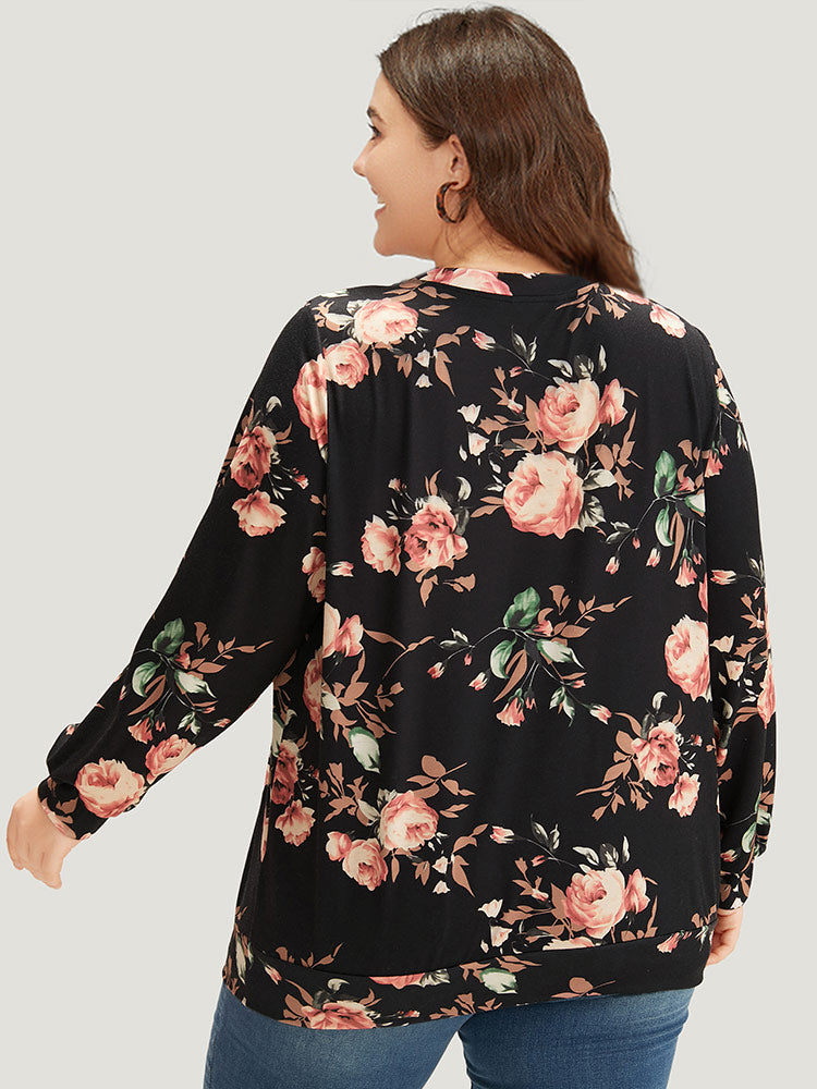 Floral Print Round Neck Sweatshirt