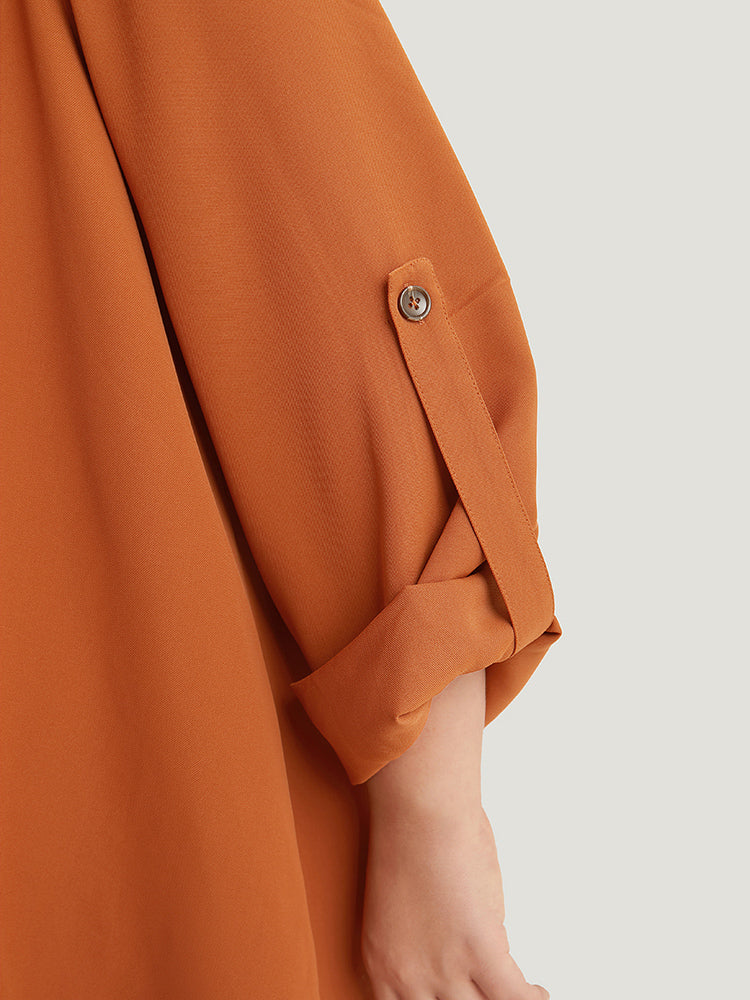 Plain Button Up Tab Sleeve High Low Hem Blazer