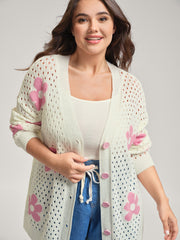 Floral Cut-Out Textured Knit Cardigan