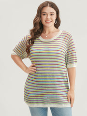 Striped Contrast Round Neck Knit Top