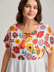 Floral Print Neck-Tie Babydoll Top