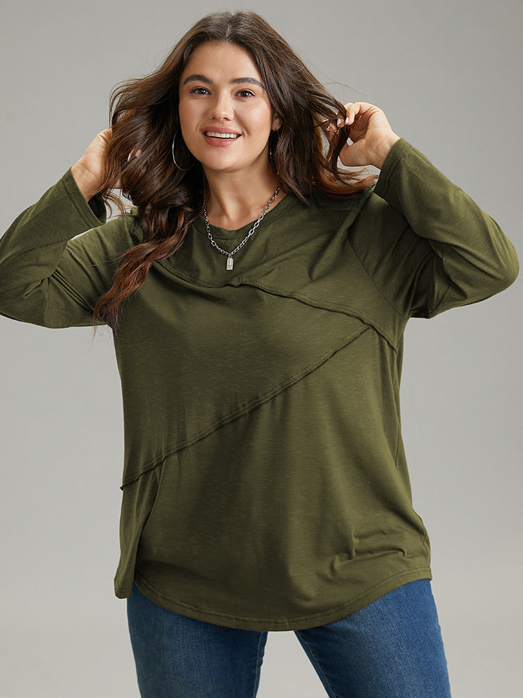 Solid Pleated Round Neck T-shirt