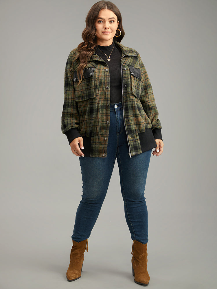 Plaid Flap Pocket Zipper Fly Jacket